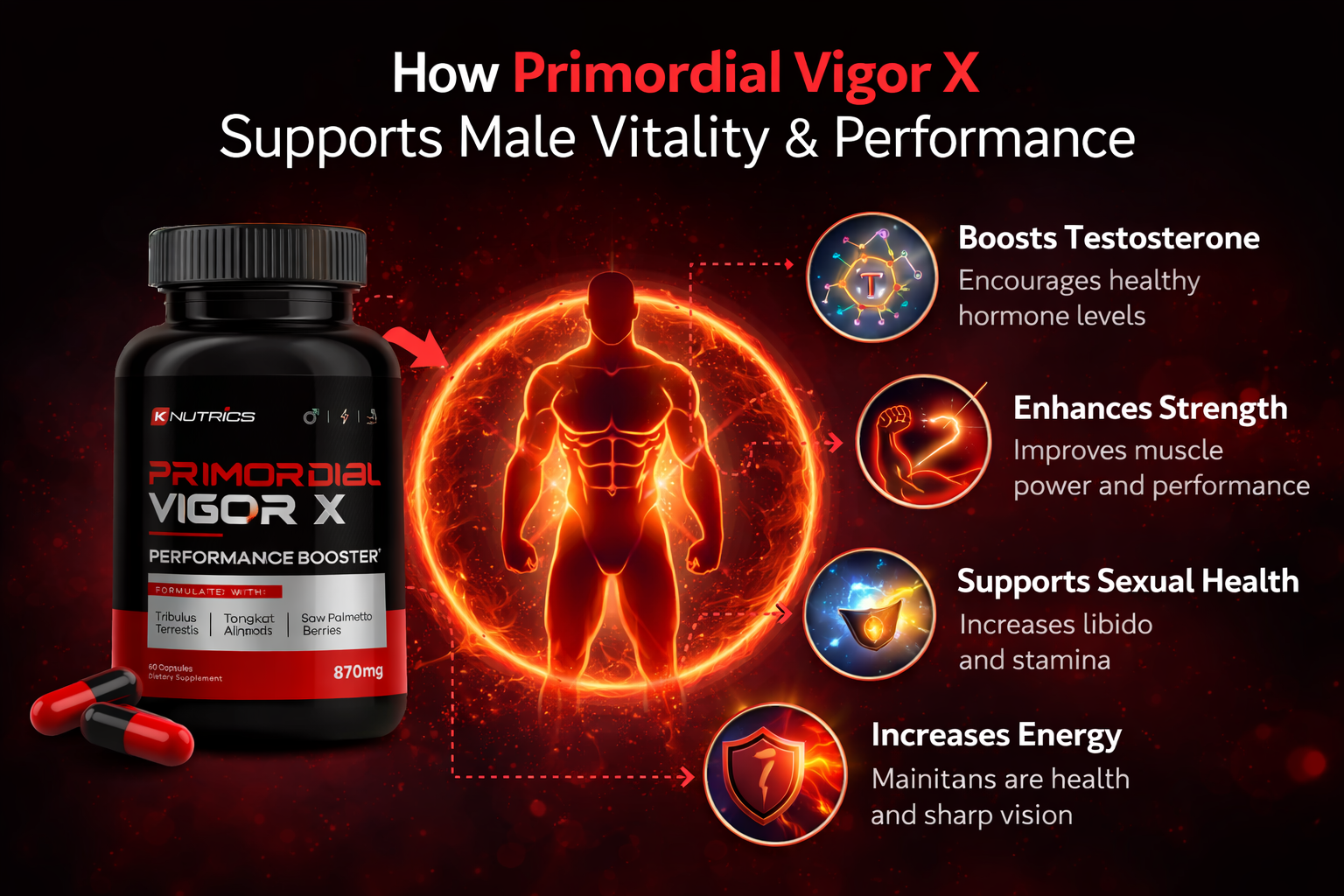 How Primordial Vigor X supports male vitality and performance — boosts testosterone, enhances strength, supports sexual health, and increases energy