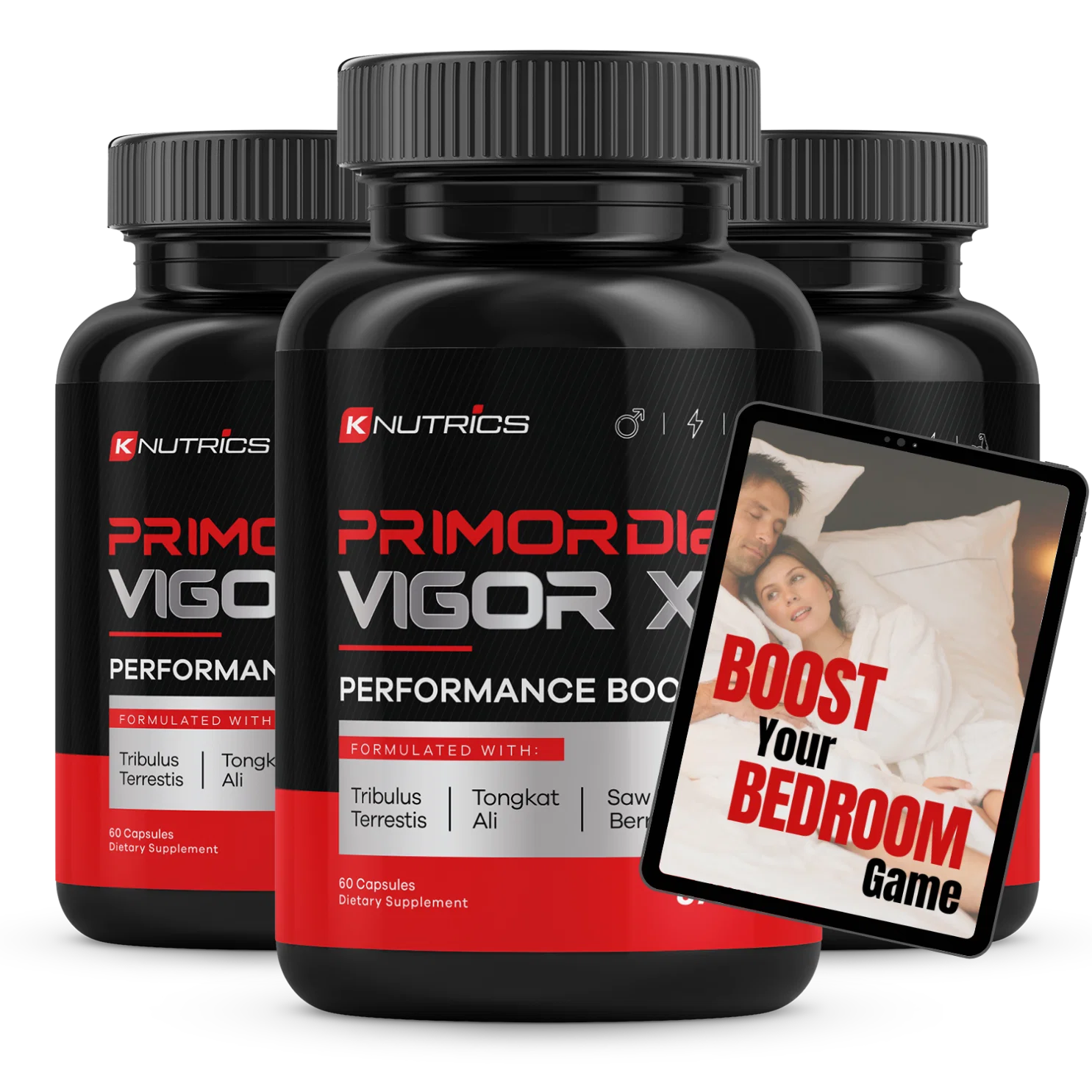 Primordial Vigor X® male vitality supplement — 3 bottle pack, 60 capsules each